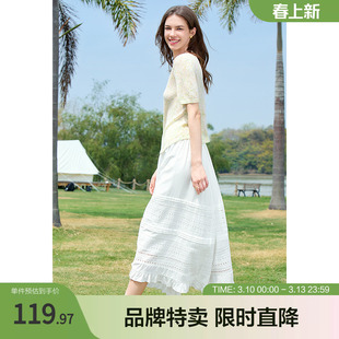 betu百图混彩纱线针织衫夏季立体花朵抽绳设计针织短袖衫女