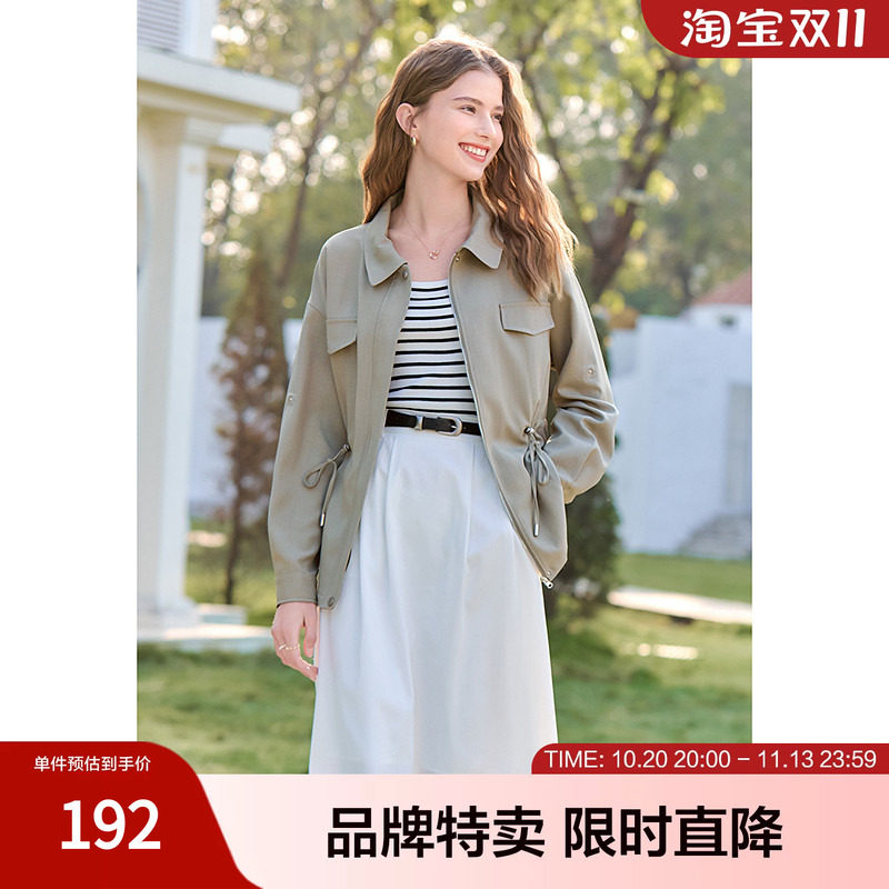 百图麻感色织短外套可调节袖口宽松休闲感上衣女