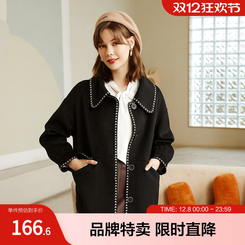 百图气质女神范秋冬新款毛呢外套