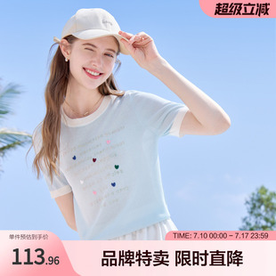 betu百图美式学院风针织衫夏季趣味图案短袖套头针织毛衫