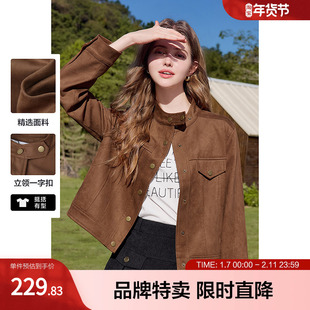 2025百图休闲工装夹克外套小立领麂皮绒短款外套女