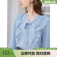 饰衬衫 衬衫 新款 女式 绑带条纹纯色长袖 betu百图荷叶边装