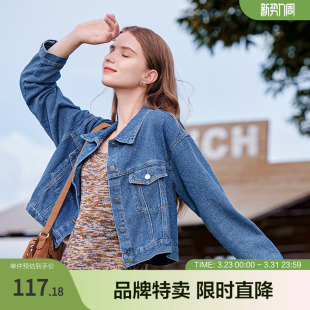 短外套 饰女式 betu百图洗水牛仔外套新款 立体翻领口袋装