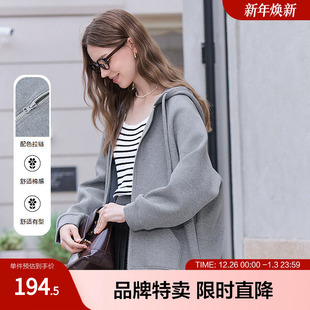 betu百图日系慵懒风连帽长袖 大插袋撞色拉链 外套女春秋季