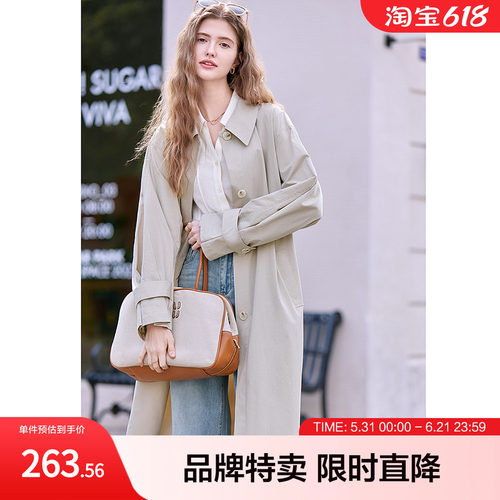 百图抗皱垂顺风衣外套知识分子小个子风衣外套女