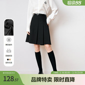 betu百图学院风百褶裙新款 知性高级感显瘦及膝压褶半身裙