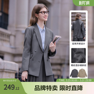 betu百图翻领长袖 通勤外套女立体剪裁后背开衩设计 职业小西装