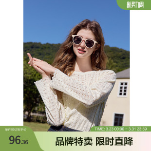 2025百图镂空T恤透气镂空纯色百搭圆领长袖 T恤 女式