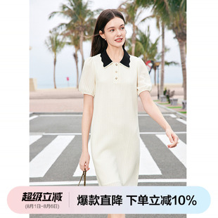 撞色翻领减龄甜美泡泡袖 betu百图撞色领连衣裙夏款 连衣裙女