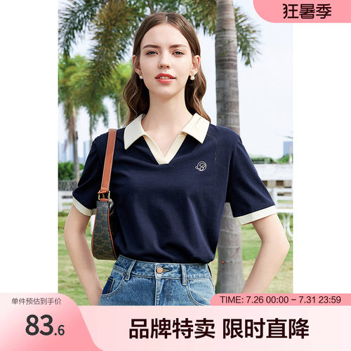 betu百图P0LO领T恤春夏时髦拼色宽松百搭短裤T恤女