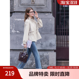 betu百图抽绳收腰立领风衣女生长袖外套春秋款气质通勤显瘦