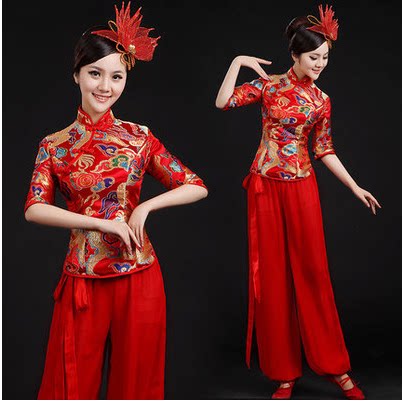 秧歌服2019新款腰鼓扇子舞旗袍服装中国风舞蹈服女广场舞打鼓服