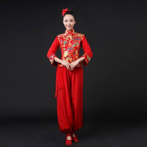 新款中老年秧歌服舞蹈服装腰鼓服民族舞蹈服打鼓服广场舞演出服装