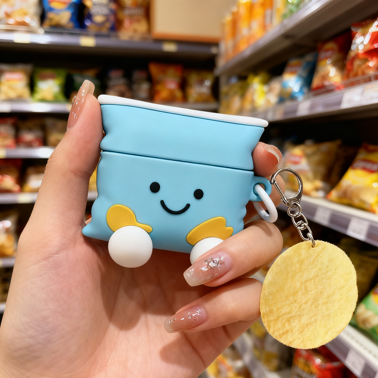 创意卡通蓝色薯片适用于华为耳机freebudspro4保护套clip2壳6i无线蓝牙Pro3耳机套se2盒5i软壳freebus7i挂饰2