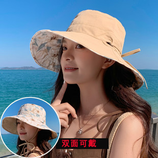 双面戴渔夫帽女文艺范花卉遮阳帽春夏防雨防紫外线防晒帽2026新款