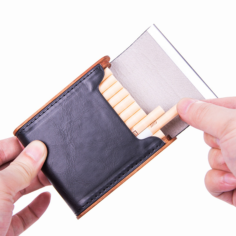 男士6.5MM中粗支20支装烟盒 个性便携男士磁铁扣翻盖木质防压烟盒