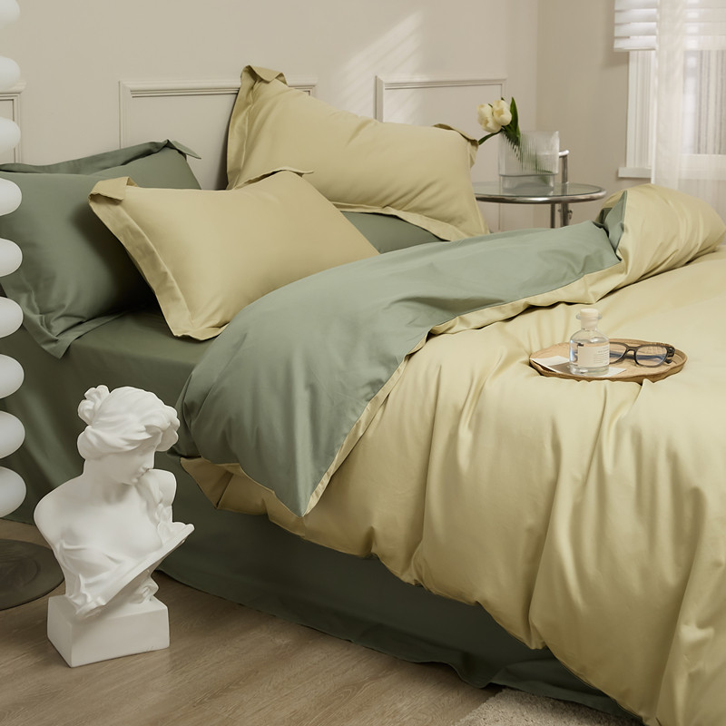 轻奢高档 100支双拼长绒棉四件套香草黄全棉纯色1.5/1.8m床上用品