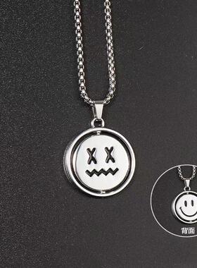 旋转笑脸简约钛钢项链男女嘻哈潮