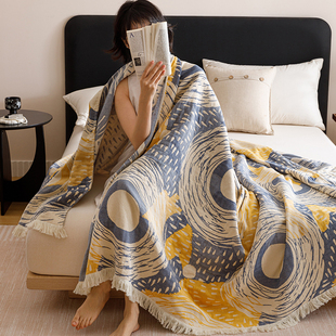 梵高星空毯夏季四层纱布纯棉毛巾被大人休闲盖毯居家午睡沙发毯子
