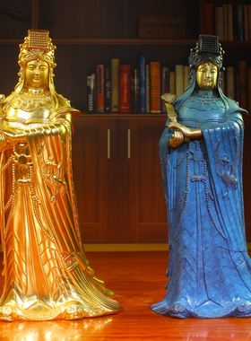 纯铜贴金妈祖神像摆件家用供奉天上圣母海神湄洲妈祖娘娘像保平安