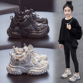 女童运动鞋 防水加绒中大童跑步休闲儿童学生老爹鞋 2025新款 春秋款