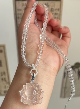 天然白水晶九尾狐吊坠水晶项链狐牌狐狸女毛衣链简约清冷感锁骨链