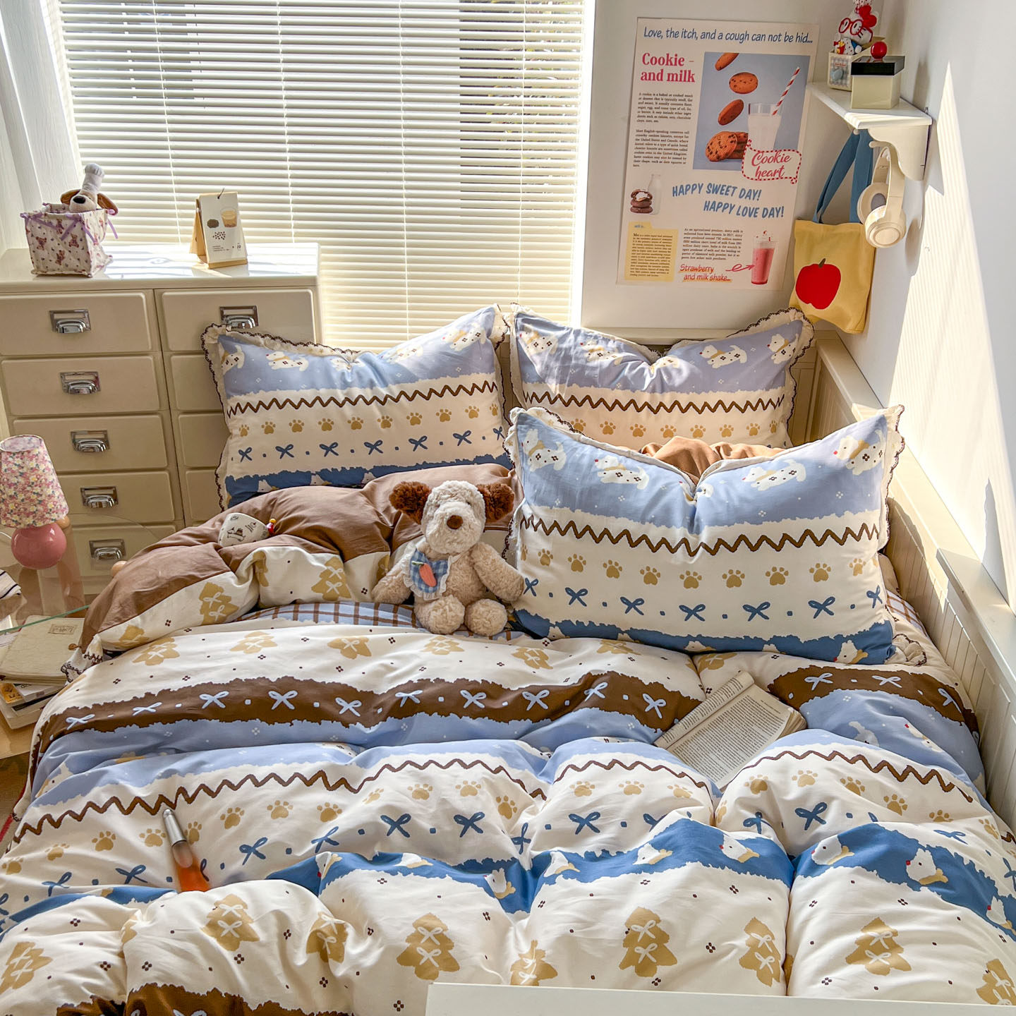 新款费尔岛风全棉纯棉四件套韩式小清新花边被套床单人三件套学生