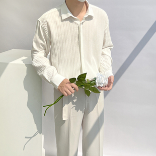 宽松免烫垂坠春夏防晒白色轻奢高级 衬衫 肌理设计褶皱质感男士 长袖