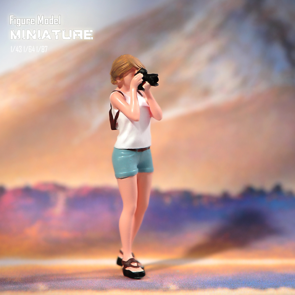 现货1/87 1/64 1/43 拍照采靓丽风女孩 涂装微缩模型手办车模场景