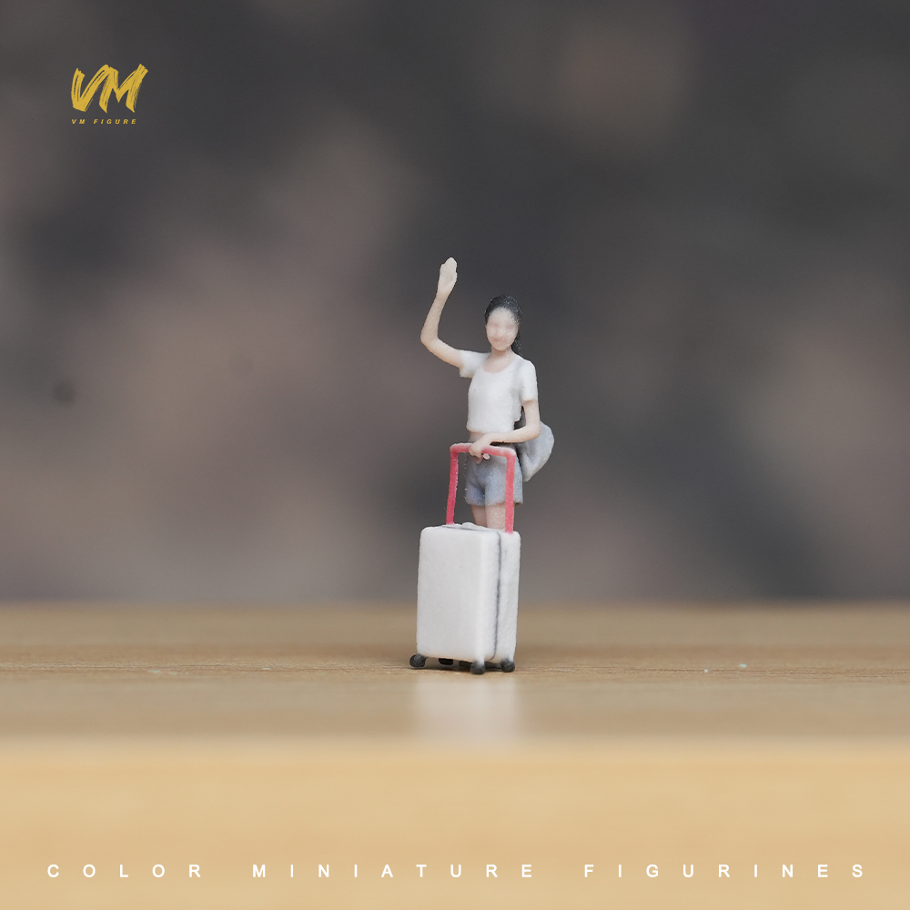 现货 1/64 路边打车的美女 微缩场景模型搭配3D彩色打印摆件