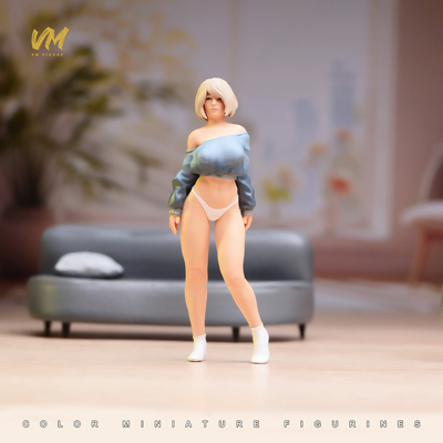 现货1/24/18 短发卫衣漏肩女孩 精涂五官场景模型手工涂装小人偶