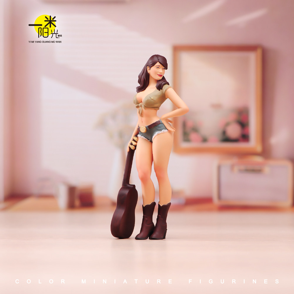 现货1/24/18 拿吉他女孩 精涂五官场景模型手工涂装小人偶,模玩/动漫/周边/娃圈三坑/桌游,手办/手办景品,淘宝优惠券,粉丝福利购,淘宝优惠卷