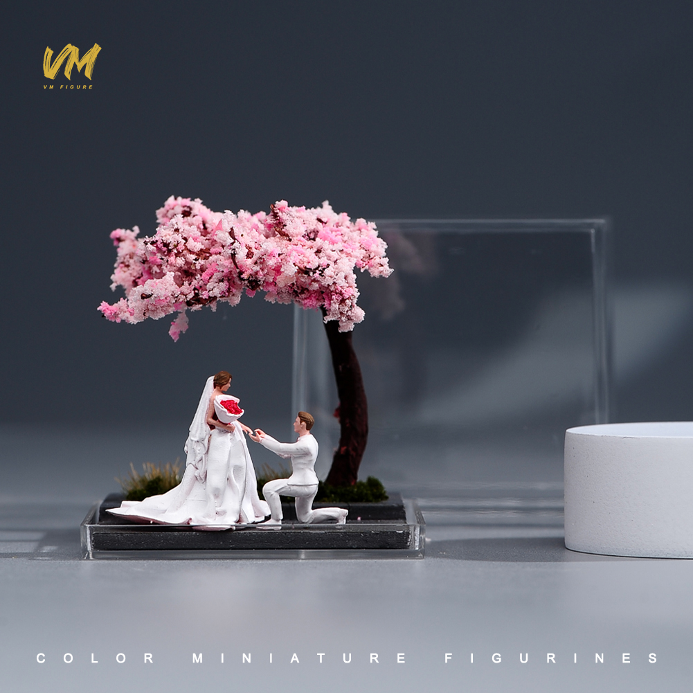 VM 樱花树下地台场景 微缩模型沙盘手办树脂小人微拍摆件