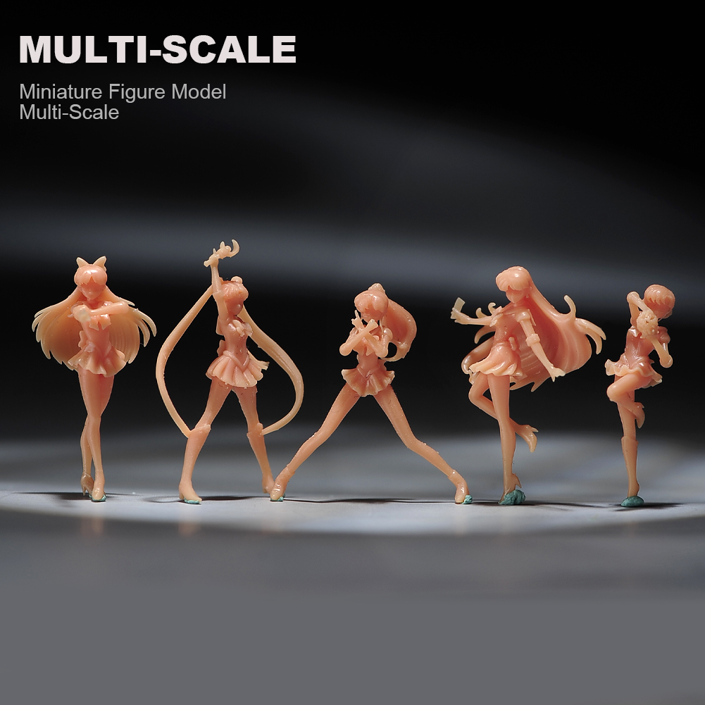 1/87 1/64 1/43 美少女战士5人组白膜微缩模型手办车模场景人偶