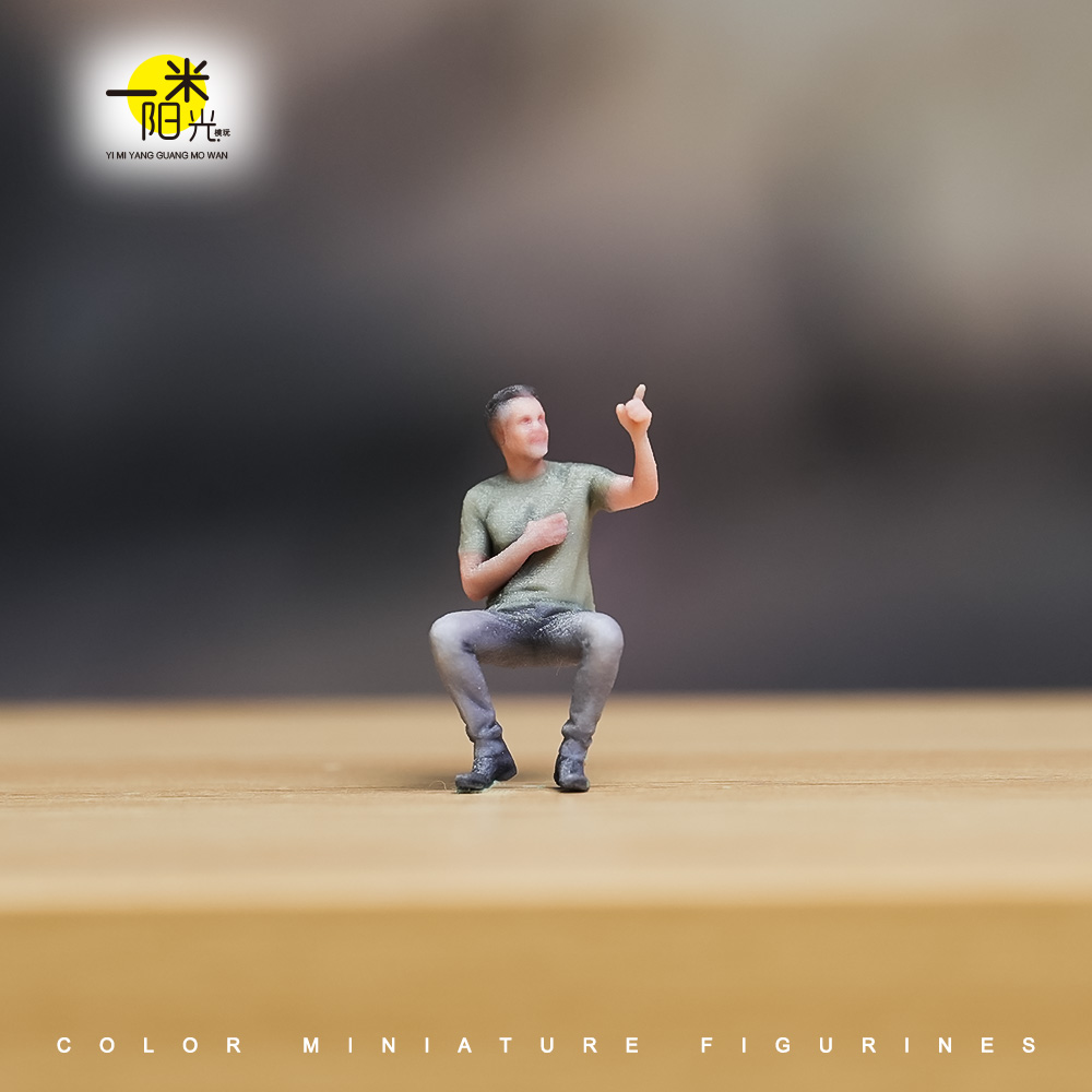 现货 1/64  坐着的男生 微缩场景模型搭配3D彩色打印摆件人偶