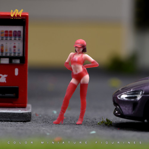 VM 1/64 红皮衣性感辣妹 微缩场景模型搭配3D彩色打印人偶模型