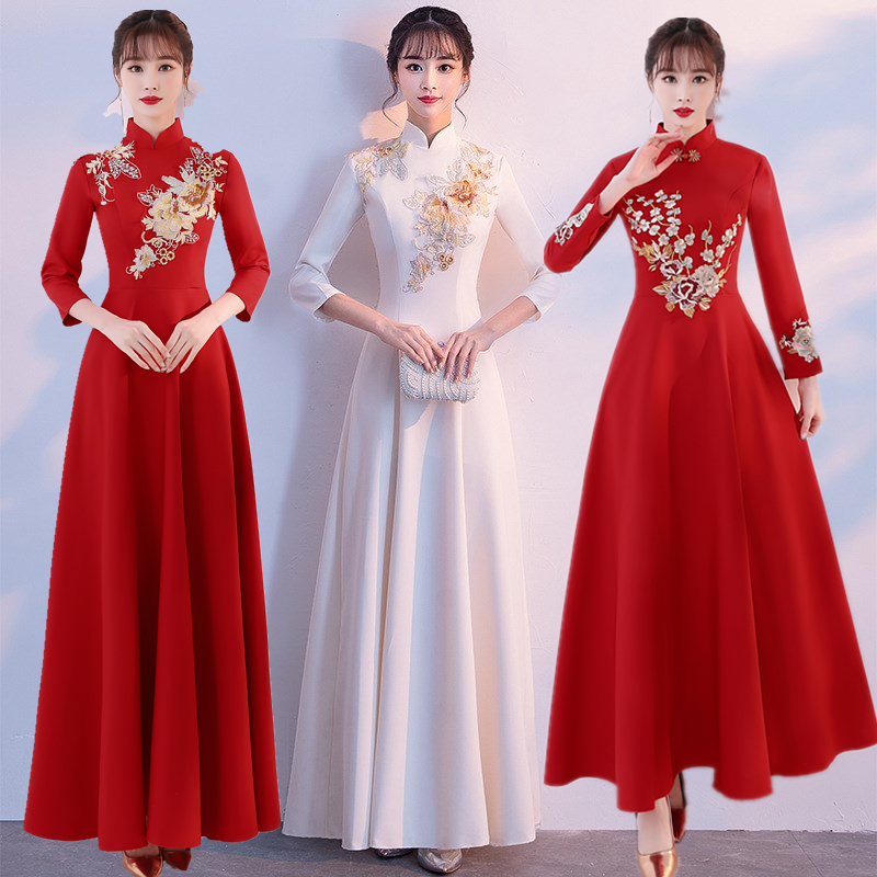 旗袍秀走秀高端演出服2024新款长款优雅显瘦年轻修身鱼尾舞台表演