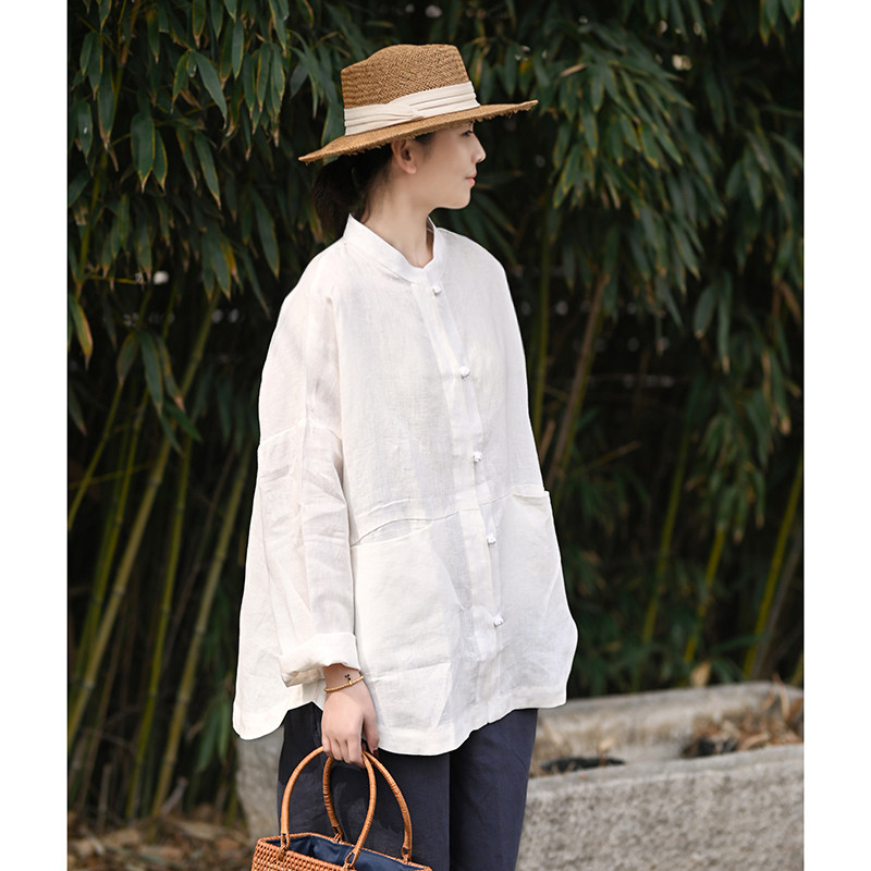 有间出品棉麻日系女装外套立领长袖中长款薄款春夏季休闲百搭衬衫