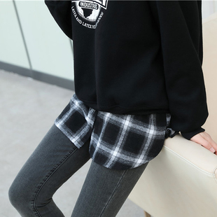 秋冬季卫衣叠穿内搭格子打底神器半身裙搭配毛衣假下摆遮胯小屁帘