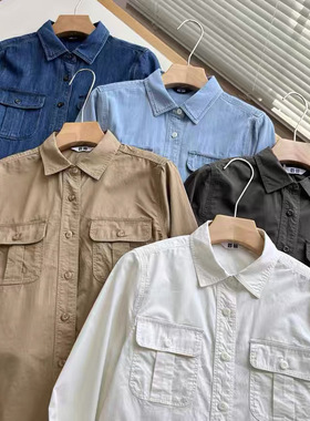 AMDQ 女装牛仔工装衬衫长袖水洗空调衫外套通勤休闲480004/479579