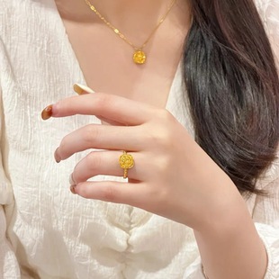 小方糖戒指黄金足金不掉色爆闪冰糖拉丝高级精致可调节新款女沙金