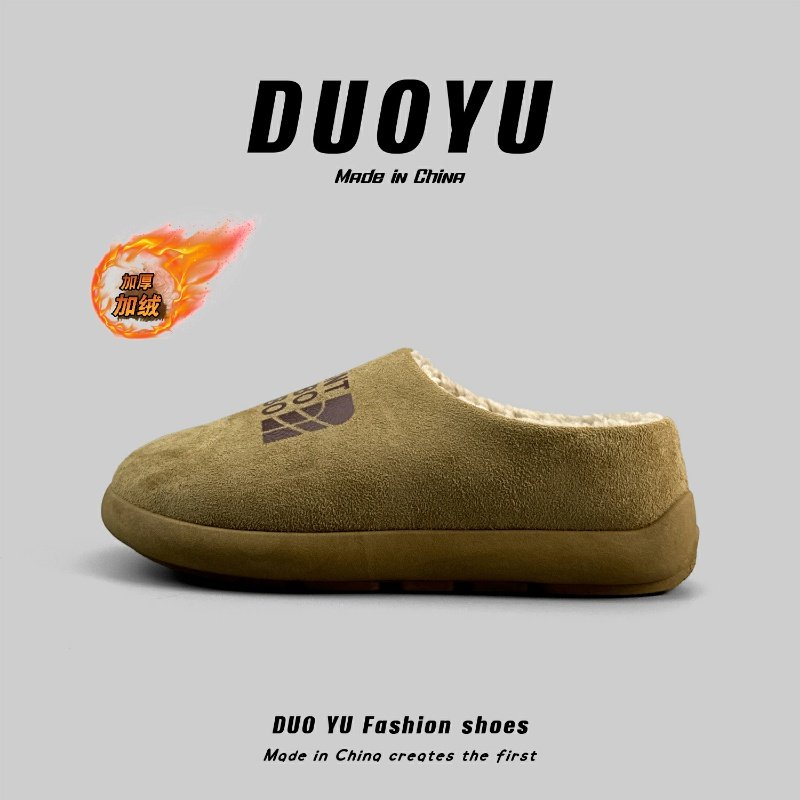 外贸男士冬季加绒保暖勃肯鞋一脚蹬懒人半拖鞋防滑百搭休闲棉鞋子