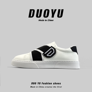 外贸男鞋懒人一脚蹬休闲小白鞋男款魔术贴板鞋潮流时尚韩版运动鞋