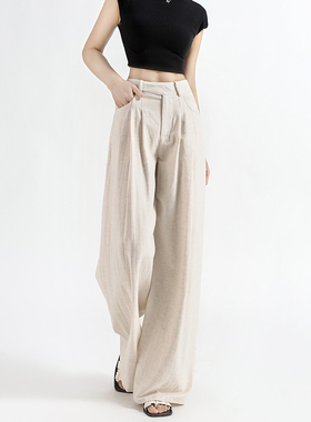 2026夏季薄款亚麻阔腿裤女高腰宽松直筒西装裤天丝棉麻休闲拖地裤
