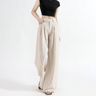 薄款 天丝棉麻休闲拖地裤 亚麻阔腿裤 裤 女高腰宽松直筒西装 2026夏季