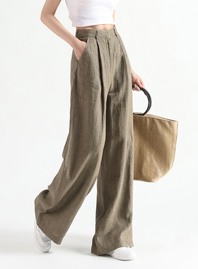 亚麻阔腿裤女夏季薄款高端棉麻直筒裤2026新款夏天女士麻料长裤子