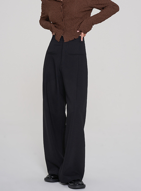 西装阔腿裤女高级感春秋高腰垂感宽松显瘦休闲直筒高个子拖地长裤