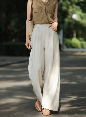 2026夏季薄款天丝亚麻阔腿裤女高腰宽松显瘦垂感慵懒感棉麻休闲裤
