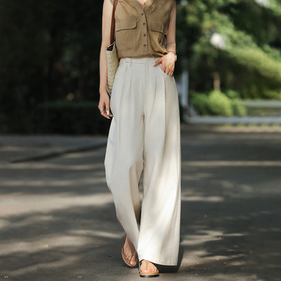 棉麻亚麻休闲阔腿裤女夏2026新款