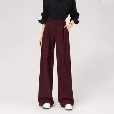 春秋安可拉红直筒阔腿西装裤